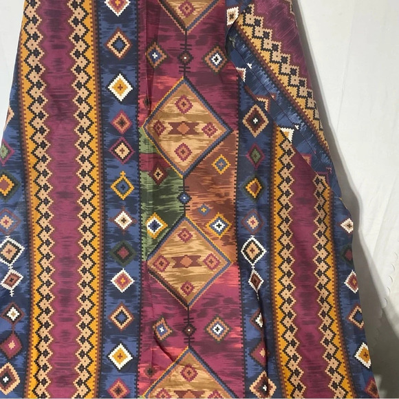 Vintage Burgundy Blue Yellow Southwestern Print Curtains x4 Panels - Picture 2 of 11